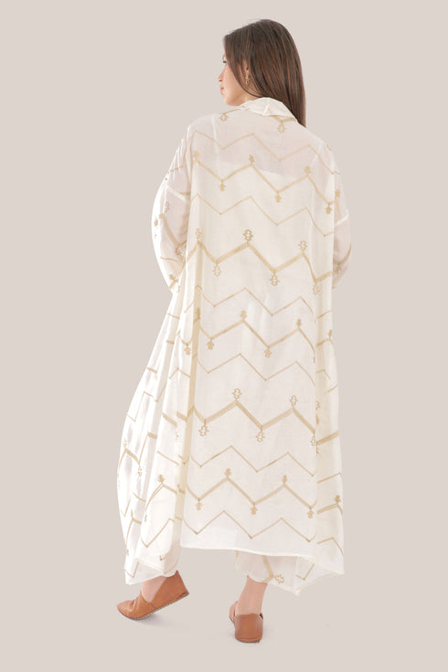 Embroidered long abaya style loose fit coat